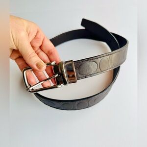 Coach belt, Coach unisex dark brown belt, silver